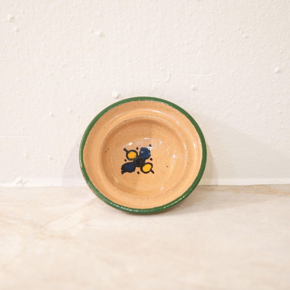 Vintage Hand-Painted Ceramic Ring Dish - Mexican Redware Style Trinket Bowl